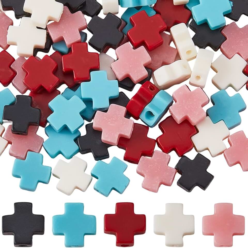 Small Cross Beads, 100 Pieces, 5 Colors for Jewelry Making