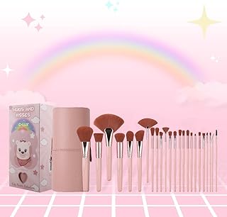 24-Piece Pink Makeup Brush Set with Travel Holder