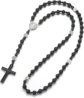 Men's Tiger Eye Cross Necklace with Obsidian and Lava Rock