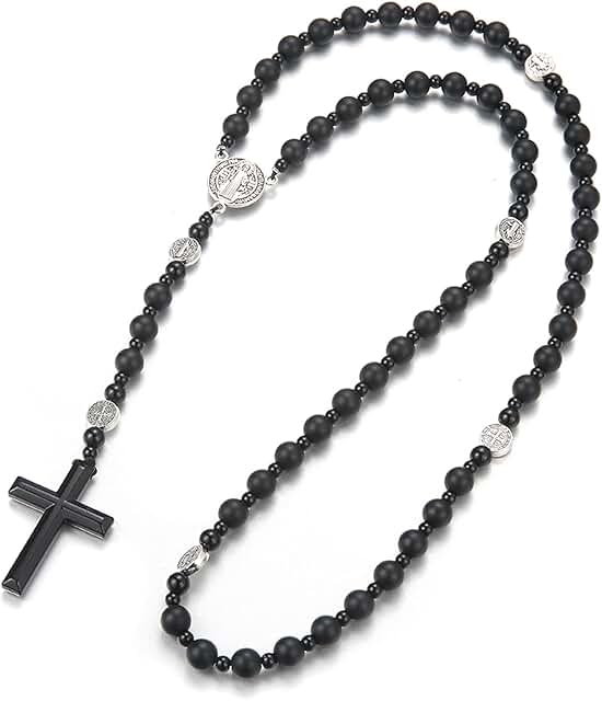 Men's Tiger Eye Cross Necklace with Obsidian and Lava Rock