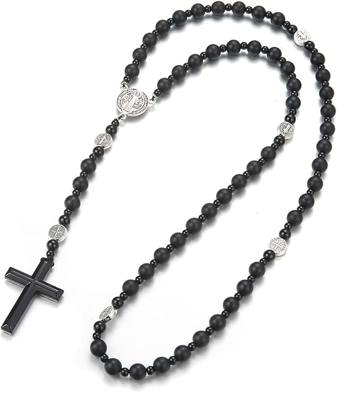 Men's Tiger Eye Cross Necklace with Obsidian and Lava Rock
