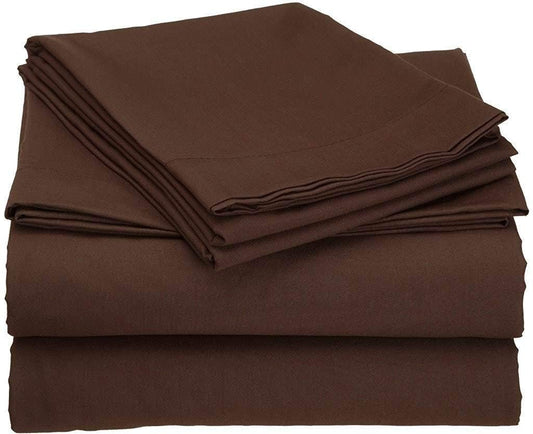 Adjustable King Sheets Egyptian-Cotton Set 5 Piece Chocolate Solid  600 Thread Count-Fitted Sheet Fit up to 25 Inches Deep Pocket. Split-King)