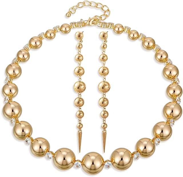 Elegant Gold Crystal Beaded Long Earrings and Necklace Set