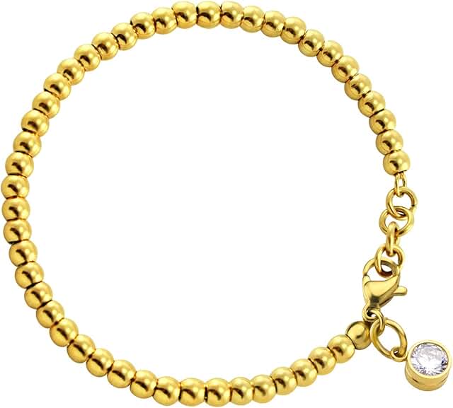4mm Stainless Steel CZ Bead Bracelet for Women