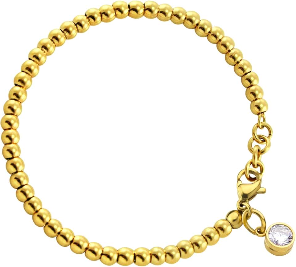 4mm Stainless Steel CZ Bead Bracelet for Women
