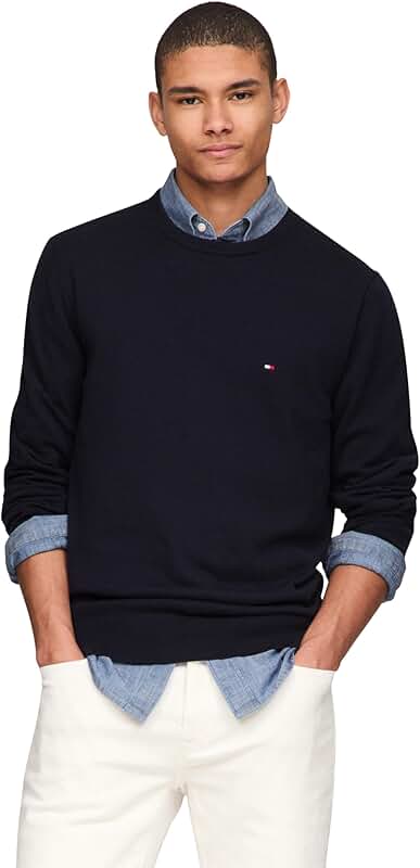 Men's Cotton Solid Crewneck Lightweight Sweater