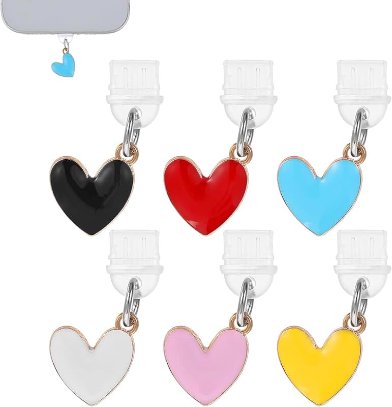 Set of 6 Heart-Shaped USB-C Dust Plugs