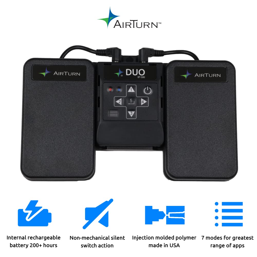 DUO500 Silent Bluetooth Pedal Page Turner & App Controller for Tablets and Computers