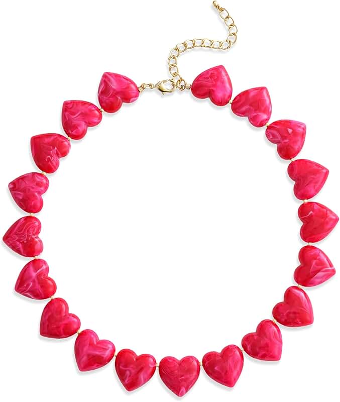 Pink Chunky Heart Necklace with Puffy Heart Design