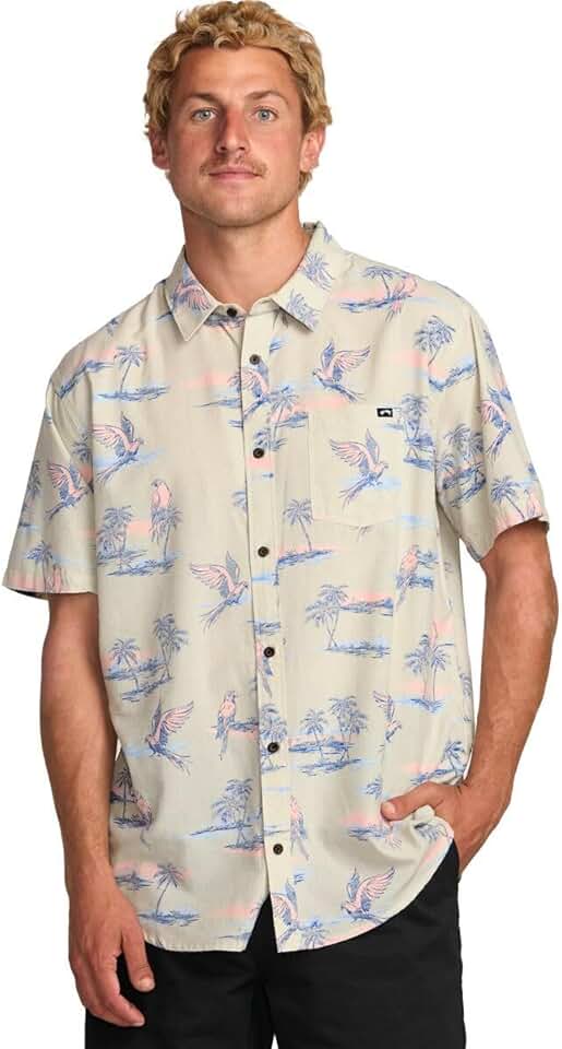 Men's Jacquard Short Sleeve Woven Button-Down Shirt