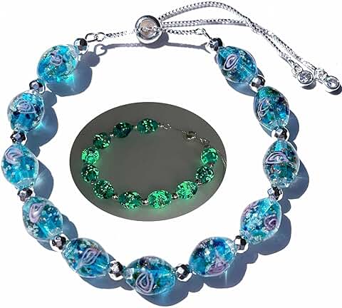 Glow-in-the-Dark Firefly Bead and Rose Murano Glass Bracelet