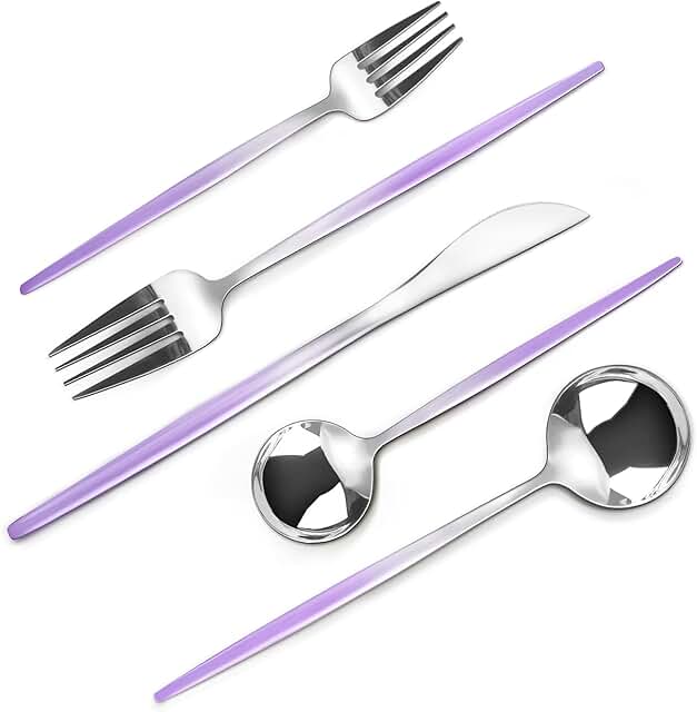 20-Piece Purple and Silver Stainless Steel Flatware Set