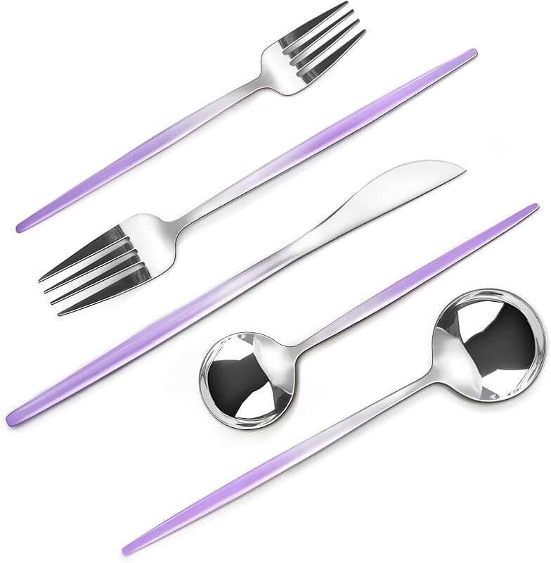 20-Piece Purple and Silver Stainless Steel Flatware Set