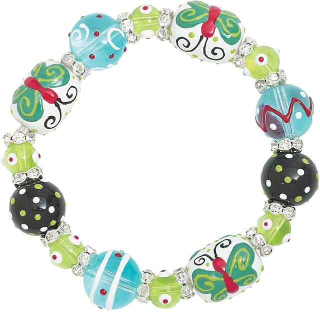 Women's painted glass and acrylic bead stretch bracelet