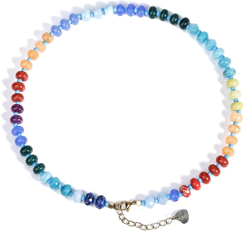Colorful Beaded Necklace with Natural Stones for Women