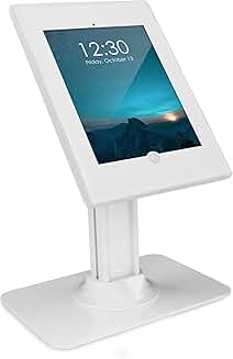 Locking White Tablet Kiosk with Freestanding Base