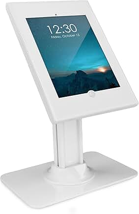 Locking White Tablet Kiosk with Freestanding Base