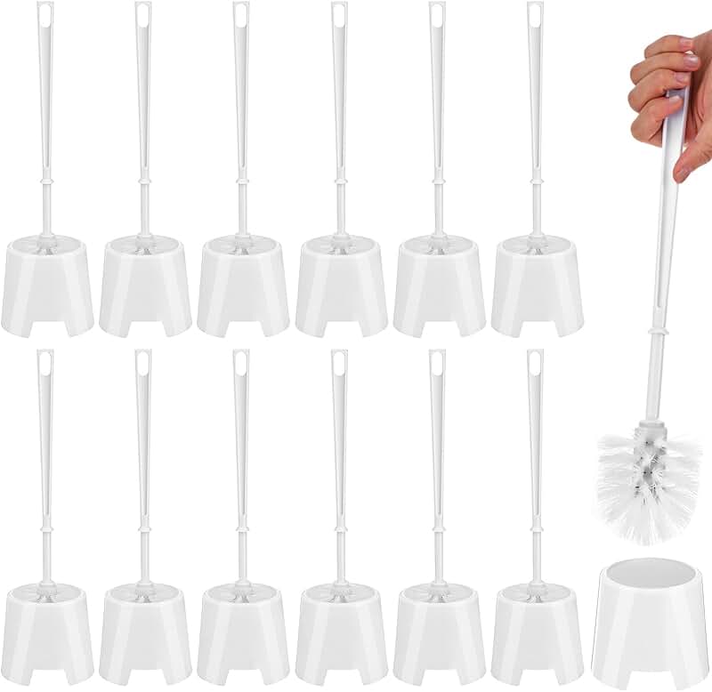 12-piece toilet brush and holder set with long handle