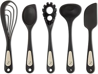 5-Piece Silicone Cooking Set with Flip, Mix, Whisk, Scoop, Strain, Scrape & Measure