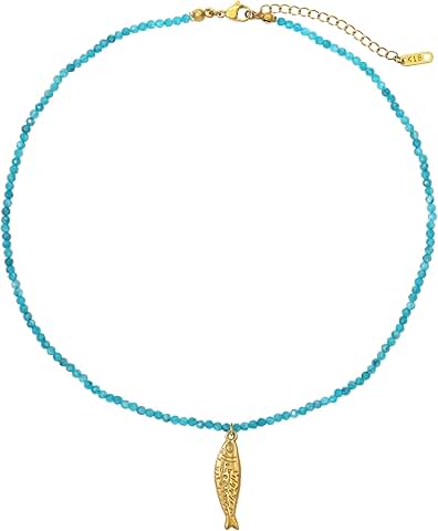 Boho Fish Necklace with Natural Stone Beads