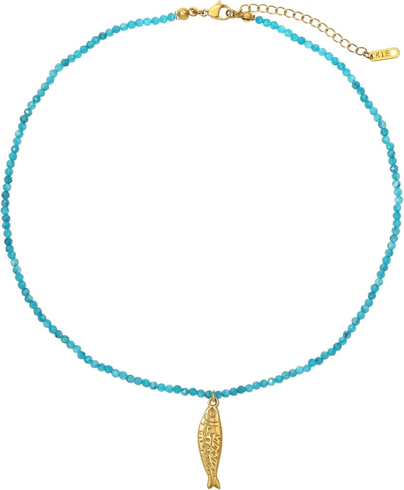 Boho Fish Necklace with Natural Stone Beads