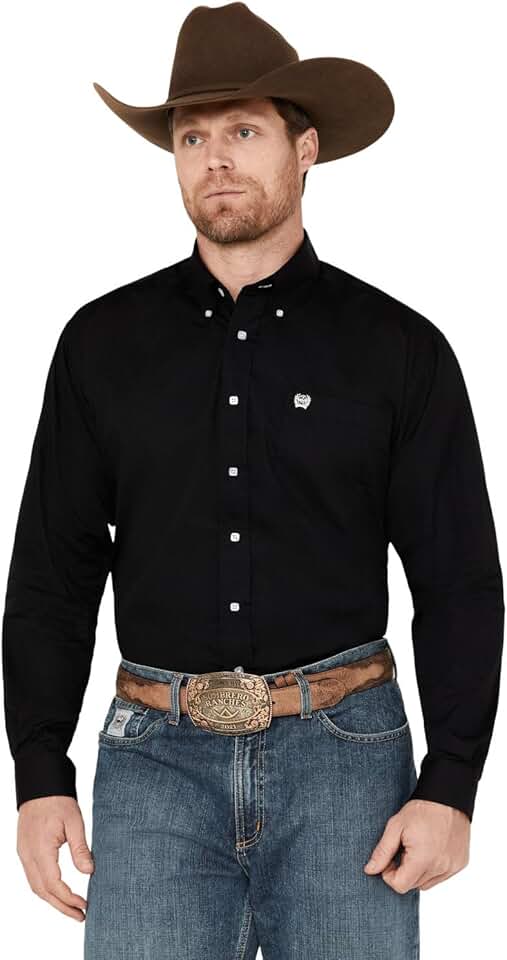 Men's Long Sleeve Black Solid Western Shirt