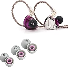 Purple in-ear monitor with 5 drivers and ear tips