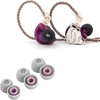 Purple in-ear monitor with 5 drivers and ear tips