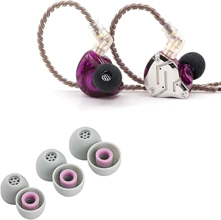 Purple in-ear monitor with 5 drivers and ear tips