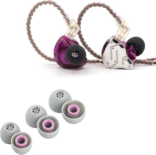 Purple in-ear monitor with 5 drivers and ear tips