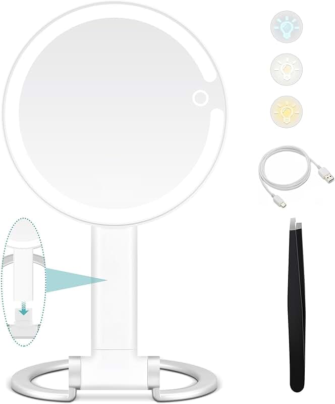 Double-Sided Lighted Magnifying Travel Mirror