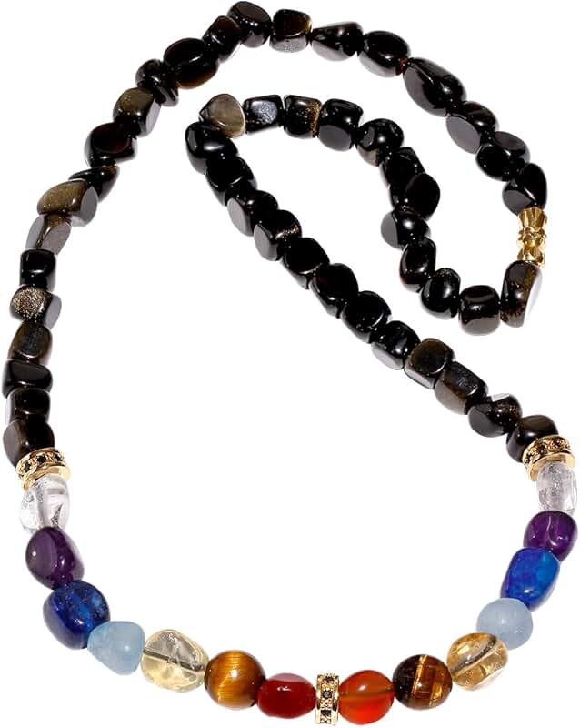 Beaded Necklaces with Obsidian and Chakra Stones for Women and Men