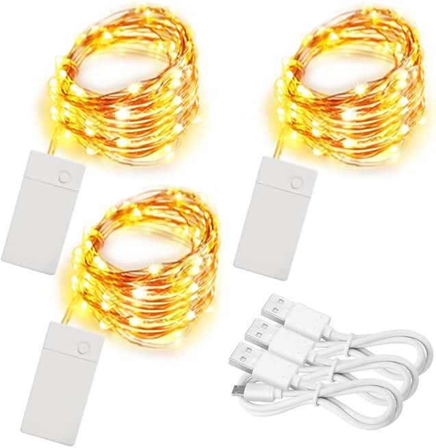 Three 10ft Rechargeable Fairy Lights with 30 LEDs
