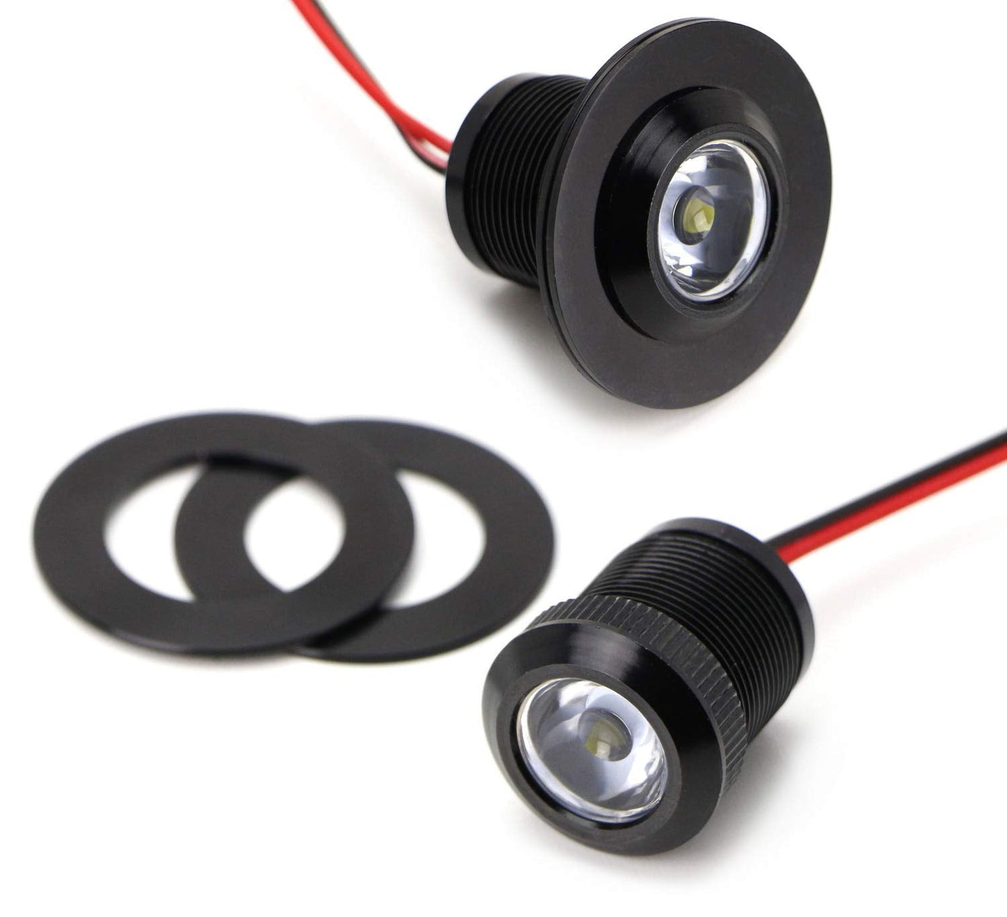 (2) 20mm Xenon White Projector Lens 3W Flush/Surface Mount LED Bolt Lights, Good For Car Exterior Grille Bumper Underbody Puddle or Interior Dashboard Ambient Lighting Decoration