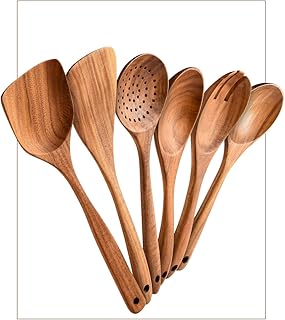 6-Piece Teak Wood Cooking Utensil Set for Kitchen