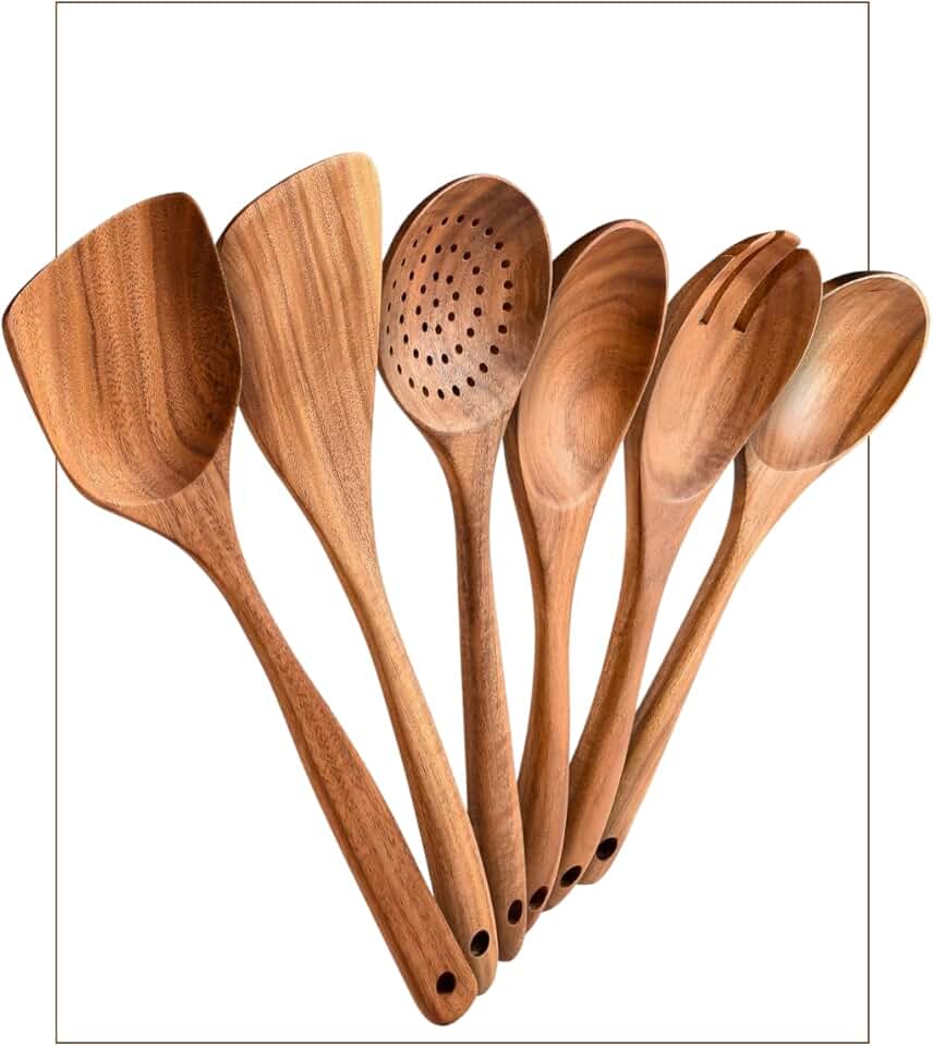 6-Piece Teak Wood Cooking Utensil Set for Kitchen