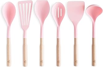7-Piece Pink Nylon and Wood Kitchen Utensil Set