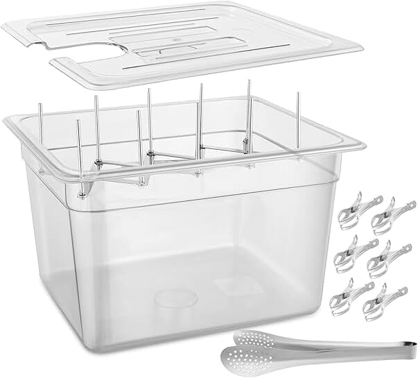 Set of 9 Sous Vide Containers with Rack and Tongs