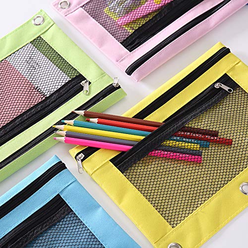 8-Pack Multi-Color 3-Ring Pencil Pouches with Zipper