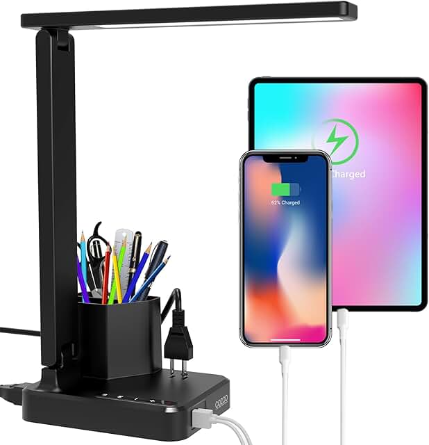 Small LED Desk Lamp with USB Ports and Pen Holders