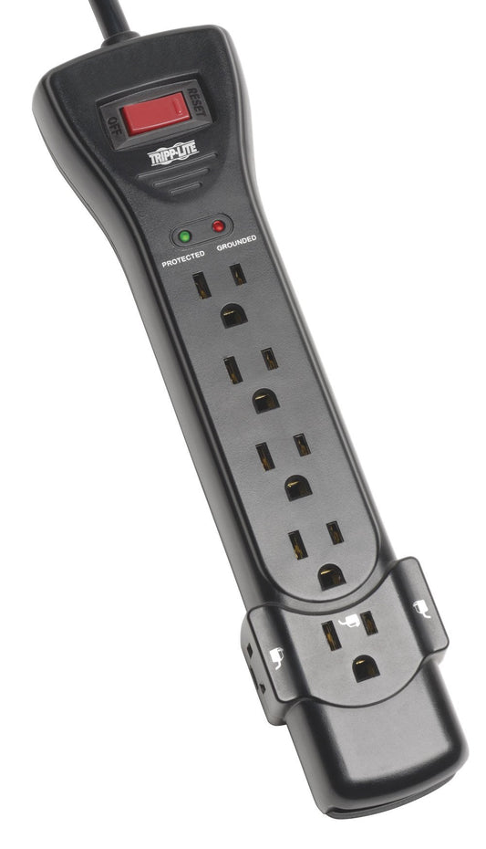 SUPER7B 7 Outlet Surge Protector Power Strip, 7ft Cord, Black