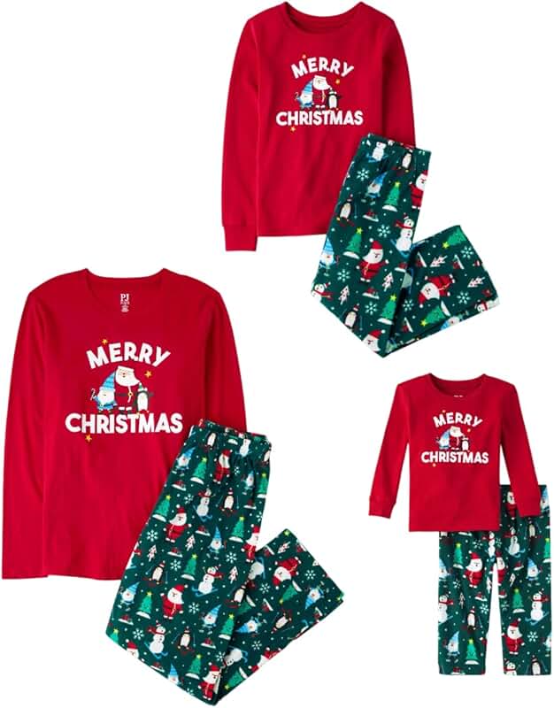 Matching fleece holiday pajamas for baby and family