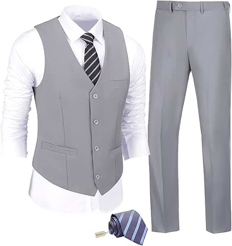 Men's Slim Fit 2-Piece Suit with Vest and Tie