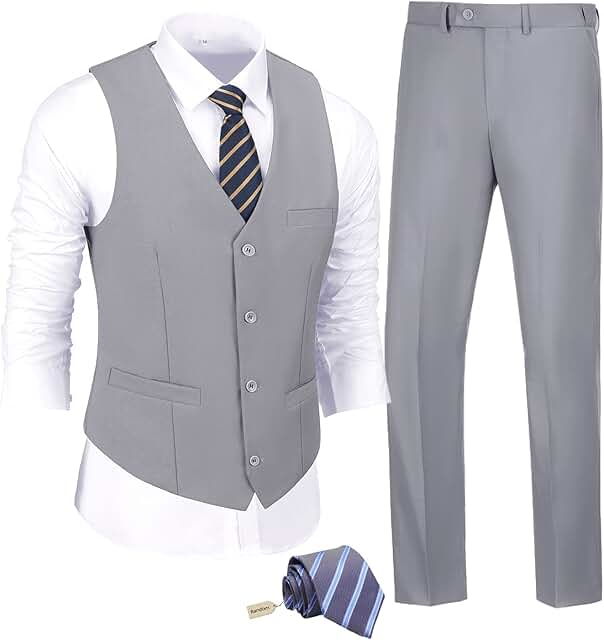 Men's Slim Fit 2-Piece Suit with Vest and Tie