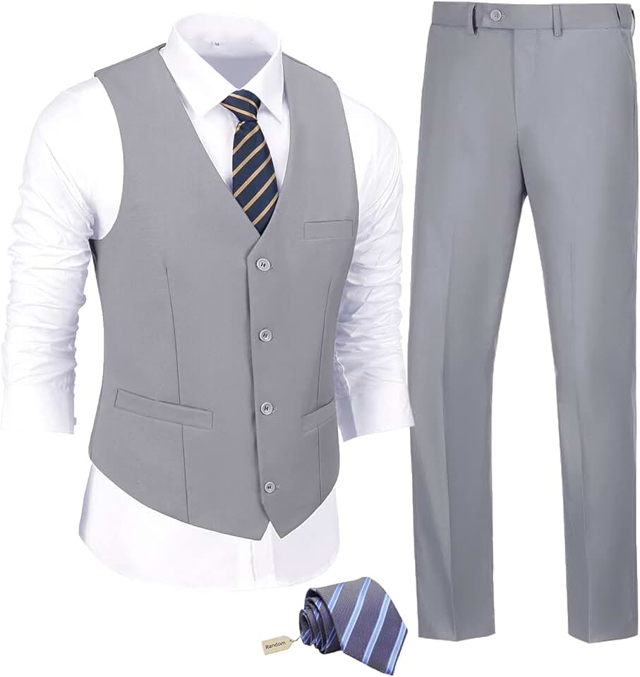 Men's Slim Fit 2-Piece Suit with Vest and Tie