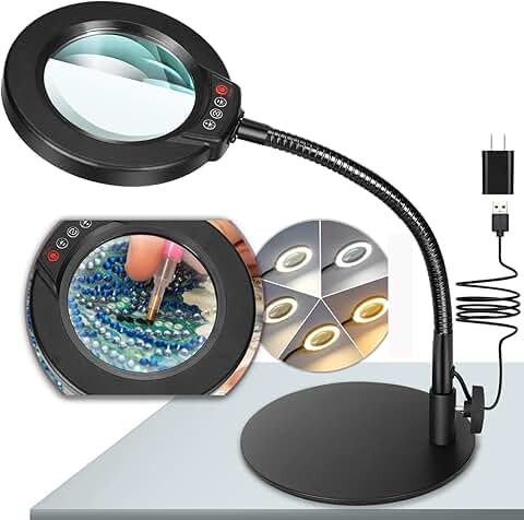10X Lighted Magnifying Glass with Stand and Adjustable LED