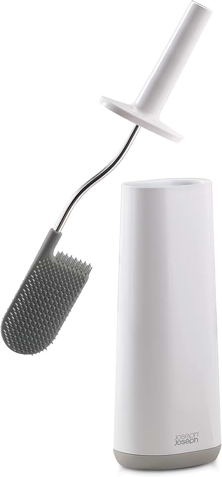 Grey and white toilet brush with slim holder