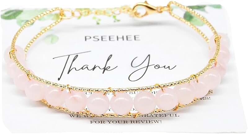 Handmade Rose Quartz Beaded Gold Wire Bracelet