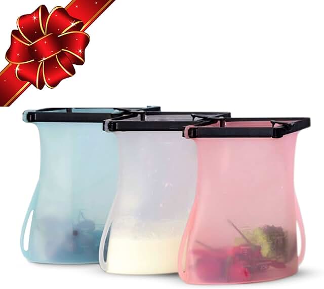 Reusable Leakproof Silicone Food Storage Bags, 6 Cups