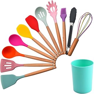 Set of 12 colorful kitchen spoons for cooking and camping